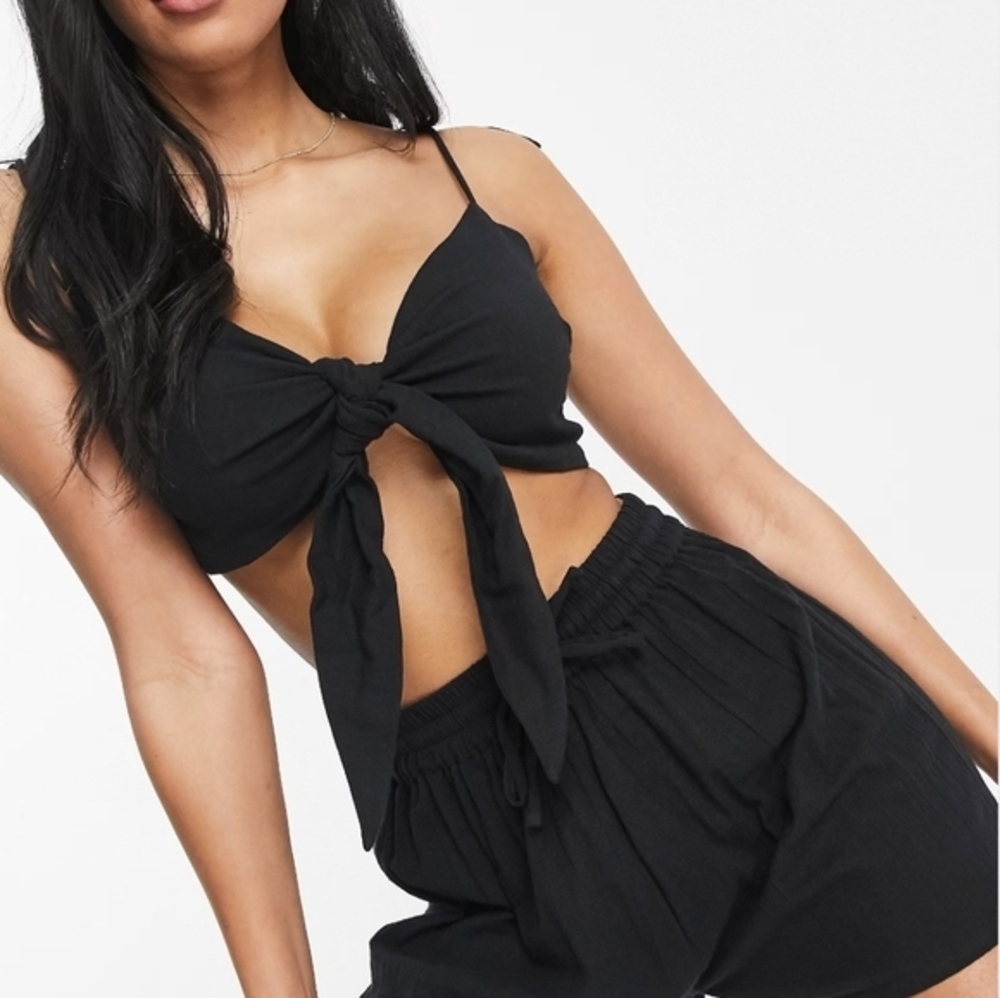 Elegant Black Tie-Front Top